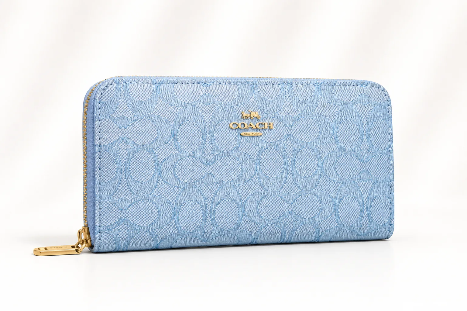 Coach Long Zip Around Wallet in Signature Canvas in Light blue