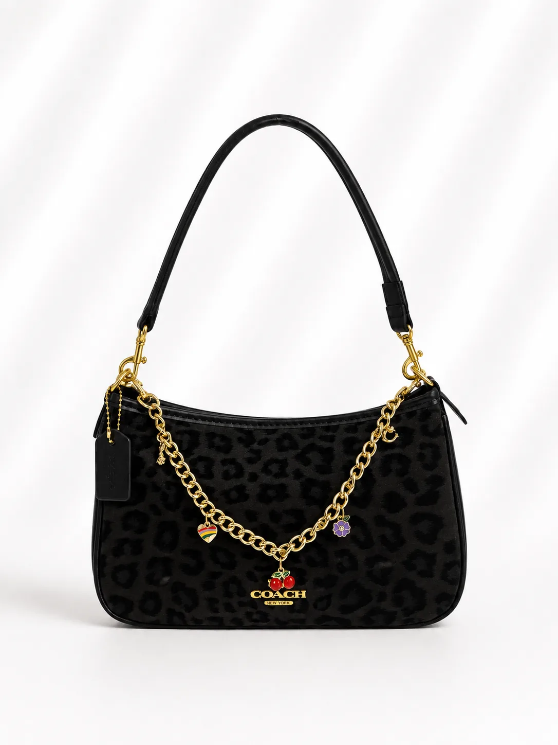 Coach top-handle pochette with charm chain (leopard)