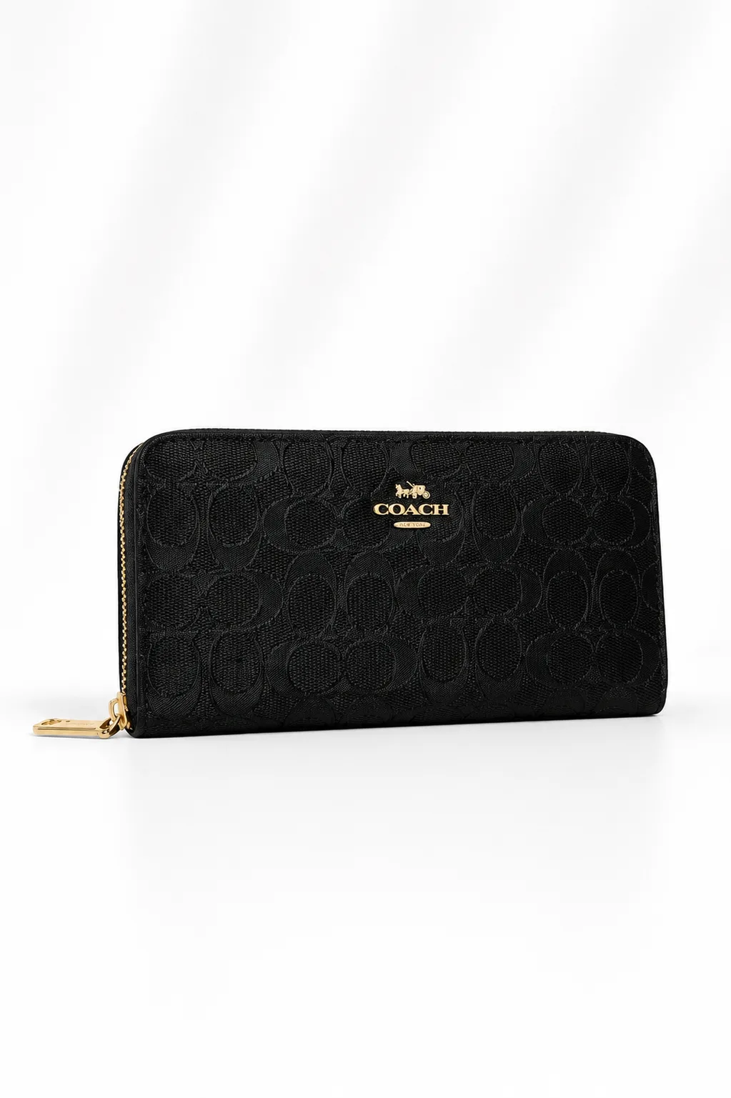 Coach Long Zip Around Wallet in Signature Canvas in Black tonal