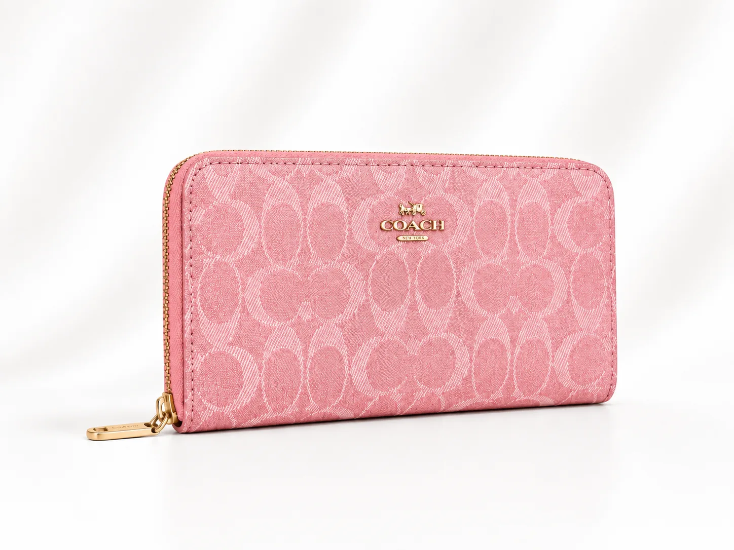 Coach Long Zip Around Wallet in Signature Canvas in Pink tonal