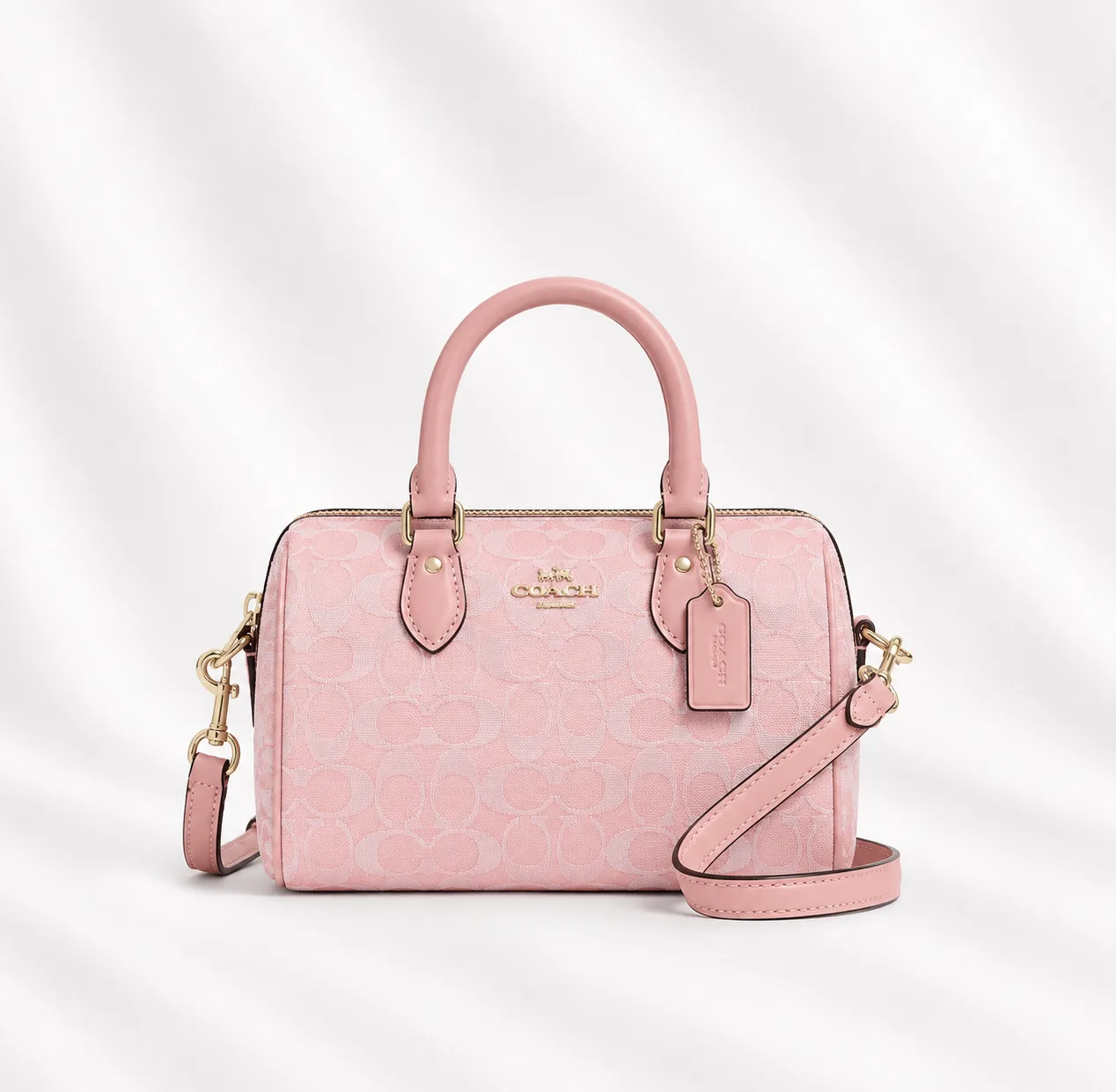 Coach Rowan Satchel in Signature Leather (patent embossed) in Blush pink