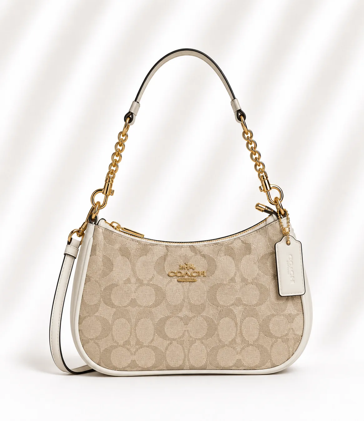 Coach Teri Shoulder Bag in Signature Canvas in Light Khaki / Chalk