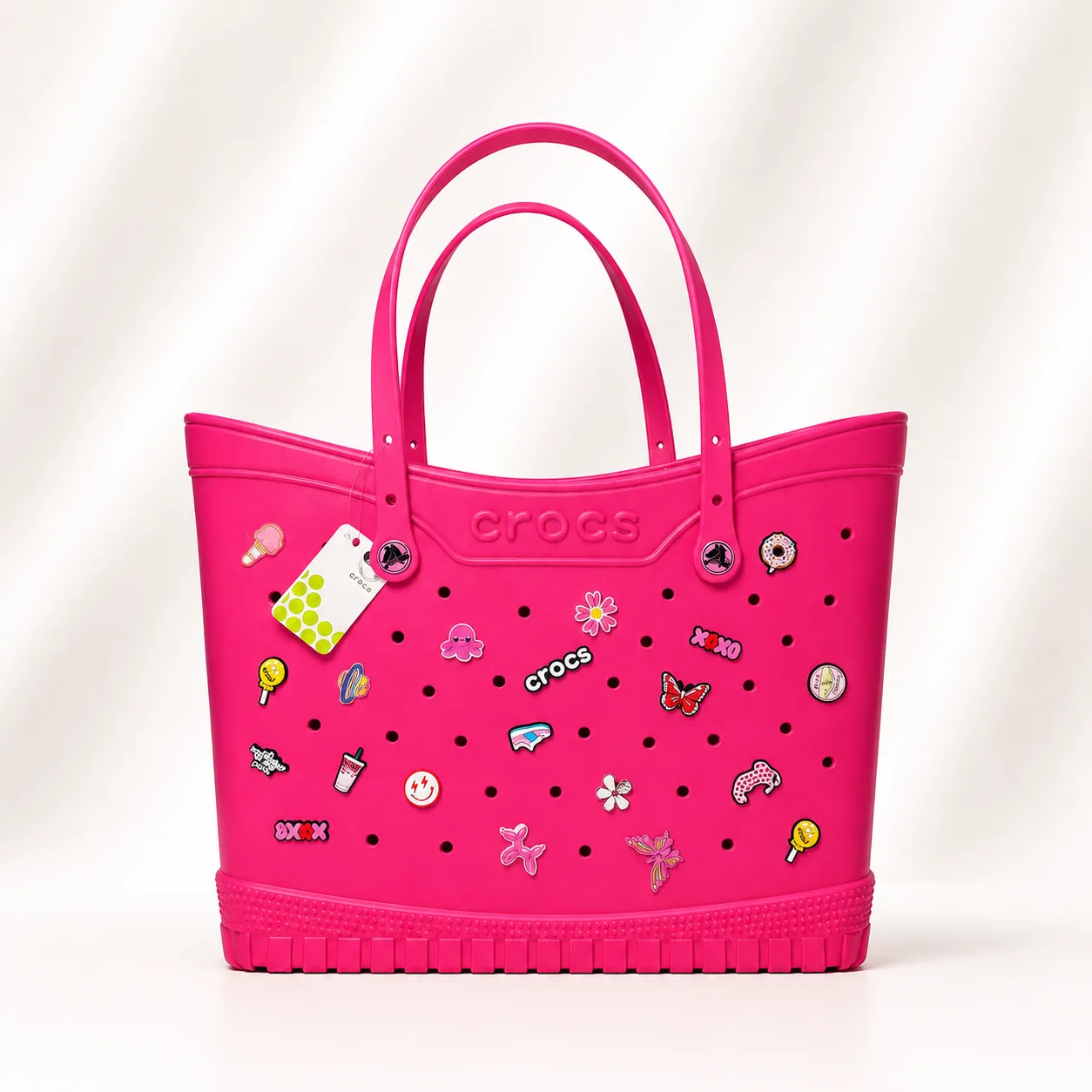 Crocs Large Tote Bag in Pink Crush (with Jibbitz charms)