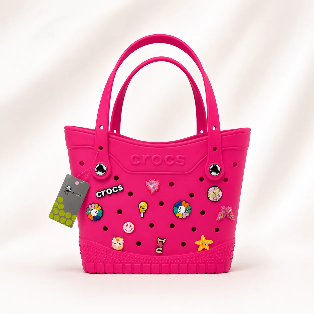Crocs Medium Tote Bag in Pink Crush (with Jibbitz charms)