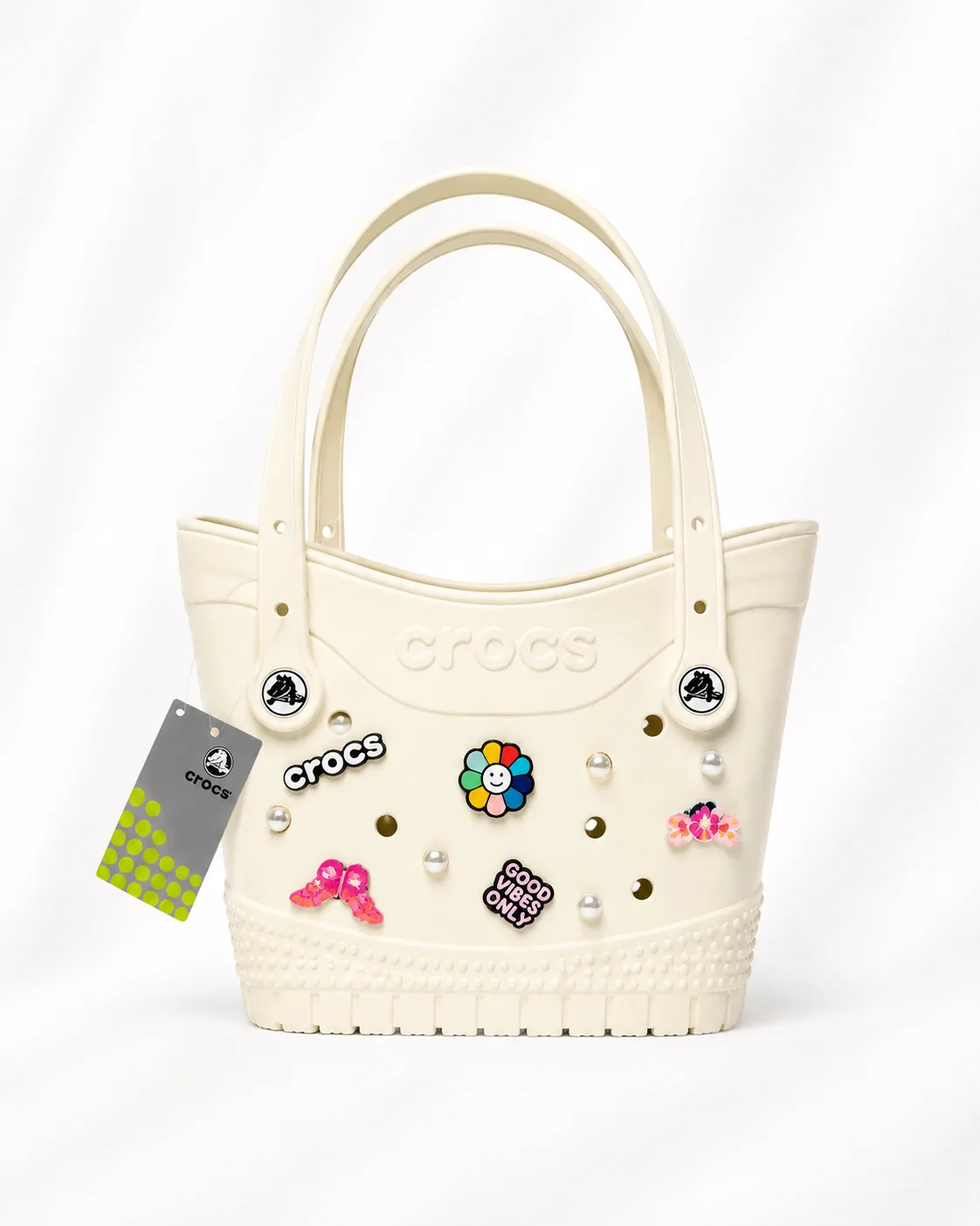 Crocs Small Tote Bag in Bone (with Jibbitz charms)