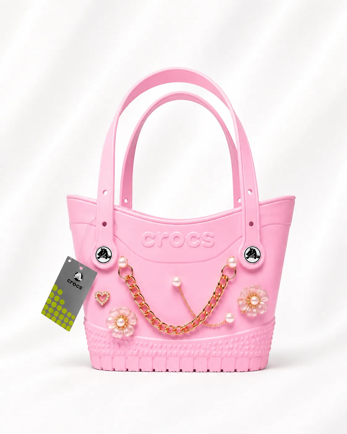 Crocs Small Tote Bag in Pink (pearl chain with flower charms)