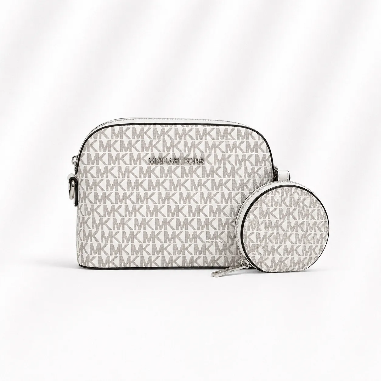 Michael Kors Jet Set Dome Crossbody with Coin Pouch in Vanilla Signature